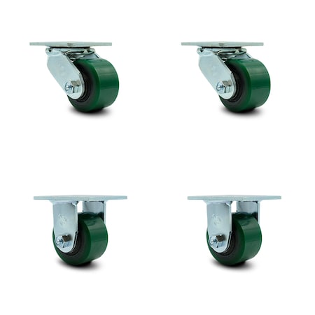 Service Caster 3.25 Inch Green Poly on Cast Iron Caster Set with Ball Bearings 2 Swivel 2 Rigid SCC-30CS3420-PUB-GB-2-R3420-2